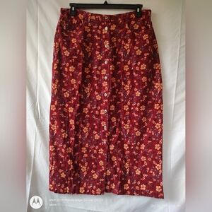 Bobby Brooks Size 16 100% Cotton Red Maxi Floral Red Skirt Cabincore Norm